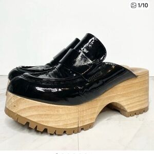 Free People Corbin Black Patent Leather Loafer Clog 40